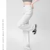 Jeans Branco Reto da Moda para Mulheres Primavera e Verão 2024 Cintura Alta Efeito Emagrecedor Calças de Perna Larga com Caimento Longas para Pessoas Baixas