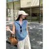 [En Stock] Suéter de Punto Calado con Media Cremallera Estilo Old Money para Mujer, Top sin Mangas Versátil Casual de Verano