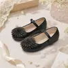 Zapatos Mary Jane Florales Multicolor para Niñas para Actuaciones de Vestir y Uso Diario, Zapatos Planos para Niñas con Flor 3D de Diamantes Brillantes