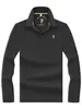 Camisa polo masculina de manga comprida para primavera e outono, 100% algodão mercerizado, com um pequeno logo simples de cavalo e design liso, perfeita como camada base
