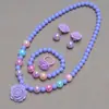 Conjunto de Colar, Pulseira e Brinco de Clipe Infantil, Anel Flor Rosa Pequena Princesa, Acessórios para Menina Bebê, Novo Estilo 2026