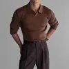 Estilo Maduro Primavera e Outono Novo Pulôver Masculino Canelado Elástico Cor Sólida Slim Versátil Tricô Suéter Camiseta para Homens
