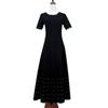 Vestido Longo Feminino 2025 Decorado com Pérolas Verão Gola Redonda Manga Curta Vestido Tricotado Vestido com Cintura Vazada Vestido de Férias para Praia