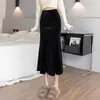 Falda larga bodycon de media longitud tipo sirena de terciopelo de alta calidad, suave por debajo, amigable con la piel, tela engrosada, con cintura elástica para otoño e invierno