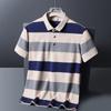 Camiseta Masculina de Manga Curta Listrada Fina 2024 Nova de Verão Camisa Polo Meia-Idade Pai Algodão Puro Gola Estilo Masculino