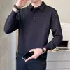 Suéter clásico de moda para otoño e invierno para hombre, con cuello polo ligero para negocios, una camisa polo elegante y sofisticada con estampado jacquard y cuello alto