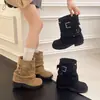Chica Dulce y Genial~Botas 2026 Estilo Maillard con Tacón Grueso y Hebillas, Botas Vaqueras, Botines de Color Sólido para Mujer