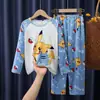 Pijamas infantis para meninas primavera e outono novo terno de manga comprida para meninos e meninas princesa estilo ocidental roupas de casa para crianças médias e grandes