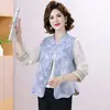 Ropa de Otoño para Mujer Estilo Chino Chaleco Estampado Cuello Alto Chaleco Estilo Nacional Ropa Exterior Chal Chaleco Elegante para Mujer de Mediana Edad