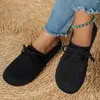 Mocasines de Punto Negros para Mujer de Primavera con Suela Suave y Tacón Alto, Zapatos Casuales Planos Cómodos y Versátiles para Caminar