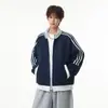Jaqueta Estilo Americano com Estrela e Três Listras Gola Alta para Homens e Mulheres Outono Solta Estilo College Jaqueta de Baseball Roupa Exterior Blusão com Bloco de Cores e Listras
