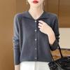 2024 Outono e Inverno Boneca Collar All-match Mulheres Solto Lã Pura Cardigan Redução de Idade Top Polo Collar Sweater Malhas