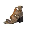 Zapatos con cremallera trasera remache 32 sandalias al por mayor sandalias de tacón alto boca de pez 48 sandalias romanas 2023 nuevo europeo y americano negro