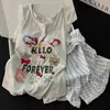 Nuevo Pijama de Verano para Mujer de Moda Famoso en Internet con Almohadillas en el Pecho, Camiseta sin Mangas y Shorts, Set de Ropa de Casa Dulce de Estilo Dibujos Animados de Seda de Hielo Acanalada