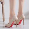 2025 Nuevo Otoño Tacón de Aguja Boca Baja Charol Punta Afilada Calzado Exterior Tacones Altos de una Pierna Sexy Elegante con Falda Zapatos