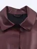 Jaqueta Curta Feminina Bordô com Lapela e Botões Simples, Moda Couro Sintético, Novo Outono e Inverno 2025, Europeu e Americano Transfronteiriço
