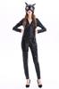 Disfraz de Gata Negra Sexy de Cuero Europeo y Americano para Halloween, Mono Cosplay para Fiesta y Performance
