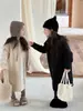 Saia de Tricô Listrada Estilo Coreano Outono e Inverno para Crianças Princess Yuyu Saia de Tricô Solta com Capuz para Bebê Menina Saia Longa para Menina