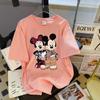 Camiseta de Manga Corta de Dibujos Animados Mickey Americana Retro Oversize de 200 g para Mujer, Top de Diseño Nicho Holgado
