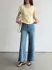 Pantalones Rectos de Verano Geming de Estiramiento en Cuatro Direcciones con Pequeño Bolsillo Decorativo, Jeans de Mujer Estilo Nuevo, Venta al por Mayor de una Pieza, Sn254