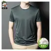 Camiseta masculina de manga curta de seda gelada para o verão, gola redonda, sem costura, secagem rápida, cor sólida, estilo casual com seda de amoreira
