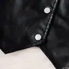 Conjunto de Dos Piezas para Niña de Cuero PU con Chaleco y Falda Plisada, Ropa Negra de Primavera y Otoño con Cuello en V y Botones
