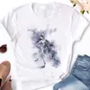 Camiseta feminina de manga curta com estampa de menina bailarina em pintura a tinta, estilo europeu e americano, Amazon 2023, gola redonda