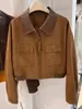 Chaqueta Corta Suede con Cuello Retro Otoño 2026 para Mujer, Versátil Chaqueta con Cremallera Versión Coreana, Top Estilo Workwear