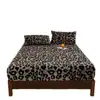 Set de cuatro piezas de lujoso estampado de leopardo en terciopelo de leche, engrosado y cálido, ropa de cama de invierno, sábana bajera, colcha de terciopelo de conejo