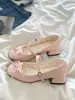 Sapatos Mary Jane Quadrados com Laço Estilo Francês para Mulheres, Novos Sapatos Doces de Salto Grosso Primavera 2026 para Combinar com Saias, Sapatos de Tira Única