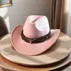 Sombreros de Cowboy Occidentales con Ala Enrollada, Populares para Ventas Transfronterizas en Otoño e Invierno, Sombreros de Fieltro de Lana para Hombres y Mujeres, Elegantes Sombreros Jazz con Ala Curva