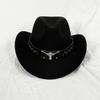 Sombrero vaquero de fieltro con cinturón de cuerda, sombrero de lana con cabeza de vaca para hombre y mujer, otoño e invierno, sombrero vaquero occidental para viajes al aire libre, sombrero de caballero