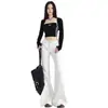 175 Jeans Brancos de Cintura Baixa com Barra Micro Flare Estendido para Meninas Altas Feminino Nova Coleção Primavera/Outono Estilo Hot Girl Calças Palazzo Flare Emagrecedoras