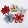 15cm Navidad Polvo Dorado Calado Flor Estéreo DIY Flor Espolvoreada con Cebolla en Polvo Guirnalda de Árbol de Navidad Accesorios Ropa Festiva