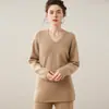 Nuevo Suéter de Cachemira para Otoño e Invierno para Mujer, Cuello en V, Estilo Holgado Perezoso, Tejido de Punto, Suéter Pulóver de Longitud Media, Falda con Capa Base