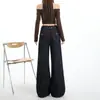 Jeans Anchos de Pierna Recta Color Naranja Joven #Azul Denim Hebilla París para Mujer de Cintura Alta Holgados Adelgazantes de Moda Temperamento Versátil
