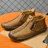 Botas Martin para Hombre Transfronterizas de Punto Otoño e Invierno Nuevas Talla Grande con Cremallera Botas de Hombre Casual para Exteriores Botas de Trabajo Cosidas a Mano