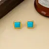 Pendientes cuadrados y redondos de turquesa, simples y exquisitos, color dorado para mujer, estilo retro geométrico de moda, pendientes versátiles al por mayor