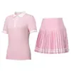 [Conjunto de Falda de Tenis] Top de Manga Corta con Cuello Polo para Mujer, Falda Plisada Deportiva Transpirable para Fitness, Stock Listo para Exportación