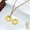 Pingente Dourado com Padrão de Fivela da Paz, com Cobre Embutido e Banho de Ouro, Simbolizando Prosperidade, Moda Estilo Chinês Novo Corrente para Suéter