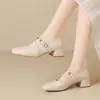 Versión de cuero suave ~ Zapatos Mary Jane de tacón grueso para mujer, nuevos zapatos de tacón alto verano 2026, zapatos pequeños de cuero retro versátiles, zapatos de vestir de punta cuadrada