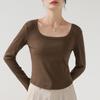 Camiseta Básica de Moda para Tiktok Versátil de Cuello Cuadrado y Manga Larga para Mujer, Nuevo Estilo Otoño 2026, Top Elegante de Corte Ajustado