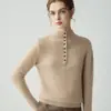 Nueva colección de otoño e invierno: suéter de cachemira pura para mujer, engrosado, cuello semi-alto, capa interior cálida, corte ajustado, elegante y adecuado como capa base o jersey