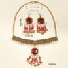 Oriente Médio vintage Palace estilo luxo gota de água frisado borla longo diamante rosa incrustado brincos pingente terno colar terno