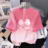 Camiseta de Manga Corta con Estampado Degradado para Niñas Verano Ropa Superior para Niños Mayores Estilo Coreano Holgada y Versátil Transpirable Tendencia en Ropa para Niños