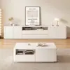 Mueble de TV de pie de madera maciza, moderno y sencillo, adecuado para salas de estar pequeñas, con almacenamiento y combinación de mesa de centro y mueble de TV