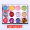 Lantejoulas para nail art pó de glitter 12 cores papel de concha pó perolado diamante a laser coração de pêssego nail art DIY material para slime
