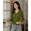 Nuevo suéter de punto elegante y a la moda de manga larga para mujer, corte ajustado, versátil, con cuello de solapa, suéter fino, top básico