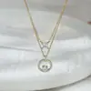 Cadena de Clavícula Elegante con Baño de Oro Real y Circonita Microincrustada para Mujer, Diseño de Nicho Geométrico Cubo de Azúcar Doble Capa Cadena de Clavícula al por Mayor