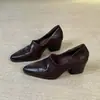 Mocasines de Piel de Oveja Estilo Commuter Piel Genuina Punta Fina Tacón Grueso para Mujer, Slip-On, Versátiles, Cómodos, Tacones Altos Estilo Francés